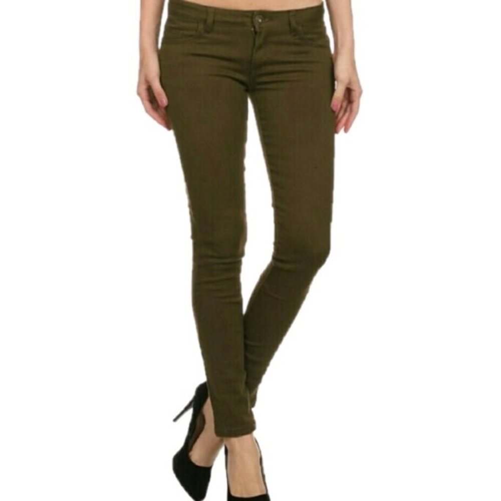Olive Stretch Denim Skinny Jeans